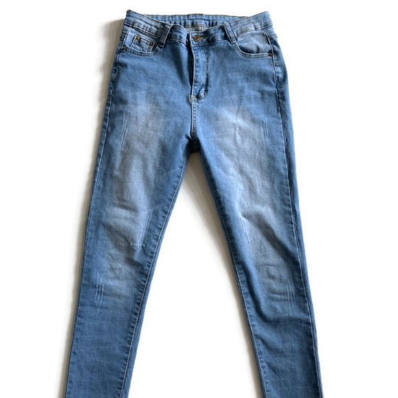 shein womens stonewash cat whiskers skinny jeans medium cuffed ankle med wash - Picture 6 of 9